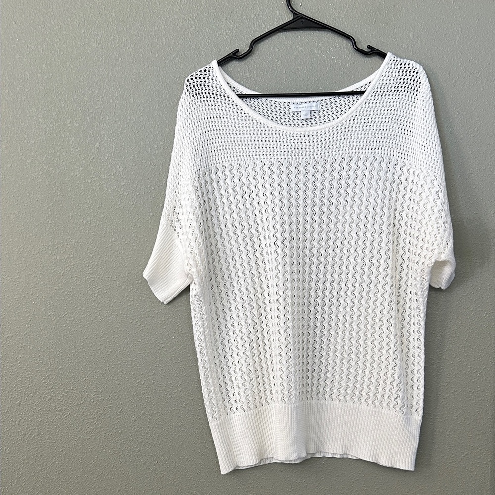 New York & Company Elegant White Knit Top Size XL